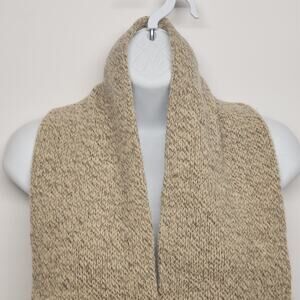 Beige Wool Scarf Hand Woven Rectangular with Fringe 48x7 Classic Winter Wrap